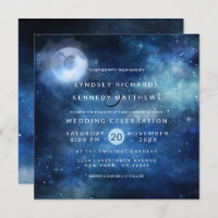 Lunar Sky Full Moon Celestial Stars Wedding Square Invitation