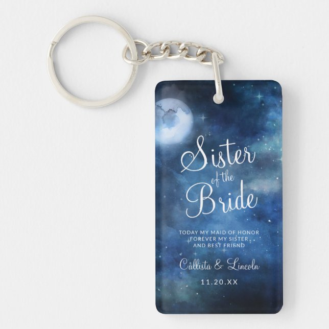Lunar Sky Full Moon Celestial To the Sister Quote Keychain (Front)