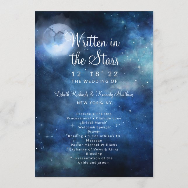 Lunar Sky Full Moon Celestial Wedding Ceremony Program (Front)