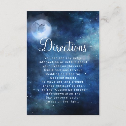 Lunar Sky Full Moon Celestial Wedding Directions Enclosure Card