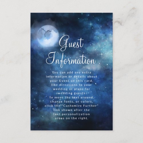 Lunar Sky Full Moon Celestial Wedding Information Enclosure Card