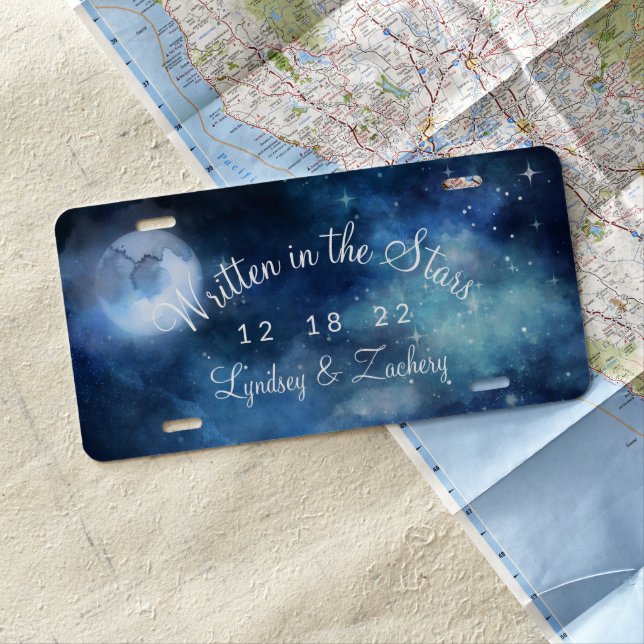 Lunar Sky Full Moon Celestial Wedding Just Married License Plate (In Situ)