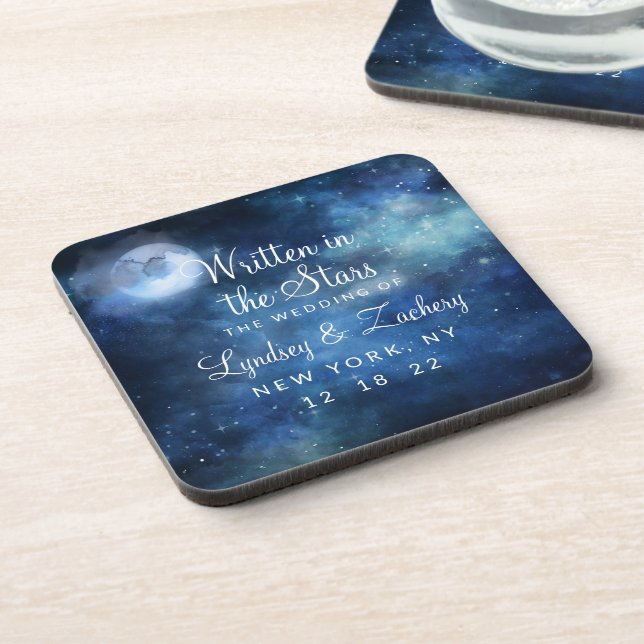 Lunar Sky Full Moon Celestial Wedding Monogram Beverage Coaster (Left Side)