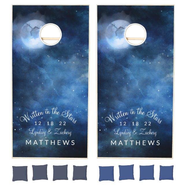 Lunar Sky Full Moon Celestial Wedding Monogram Cornhole Set (Set)