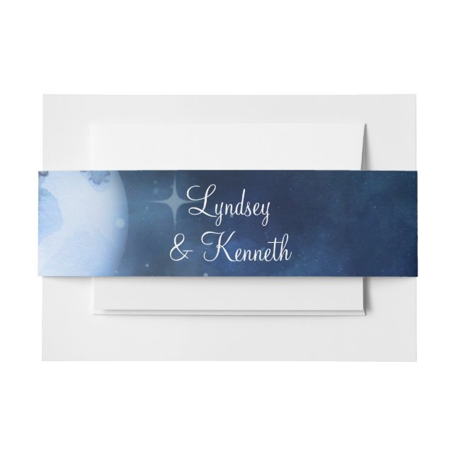 Lunar Sky Full Moon Celestial Wedding Monogram Invitation Belly Band (Front Example)