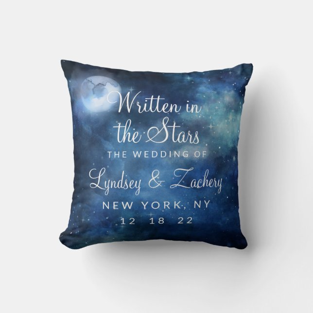 Lunar Sky Full Moon Celestial Wedding Monogram Throw Pillow (Front)
