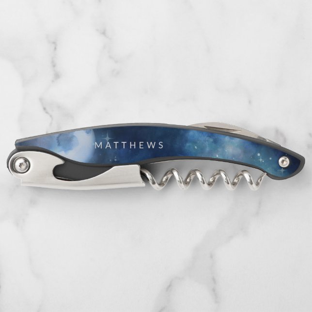 Lunar Sky Full Moon Celestial Wedding Monogram Waiter's Corkscrew (Front)