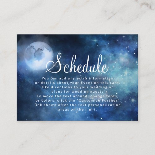 Lunar Sky Full Moon Celestial Wedding Schedule Enclosure Card