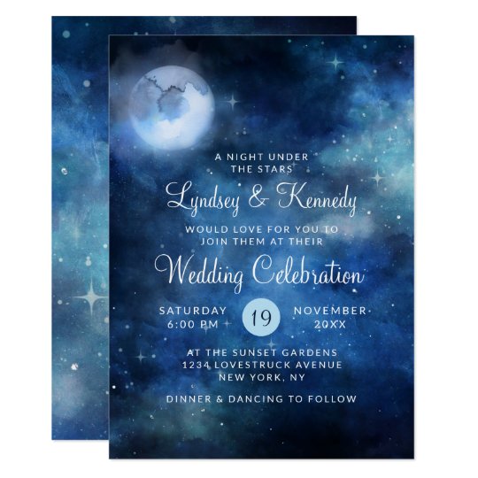 Lunar Sky Full Moon Night Under The Stars Wedding Invitation