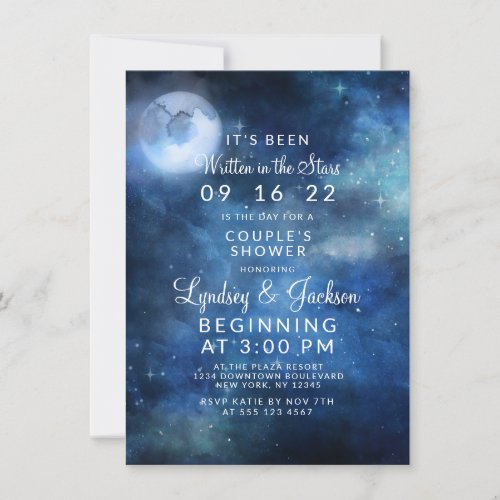 Lunar Sky Full Moon Stars Couples Wedding Shower Invitation