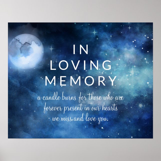Lunar Sky Full Moon Stars In Loving Memory Sign (Front)