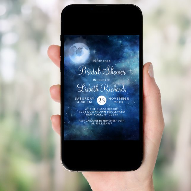 Lunar Sky Full Moon Stars Wedding Bridal Shower Invitation (Front Digital)