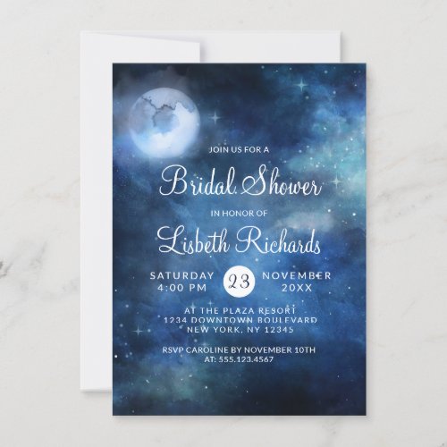 Lunar Sky Full Moon Stars Wedding Bridal Shower Invitation