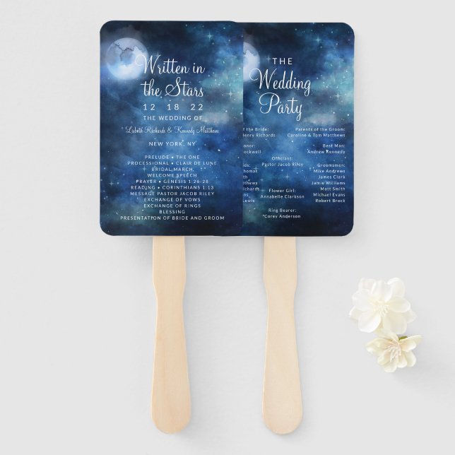Lunar Sky Full Moon Stars Wedding Ceremony Program Hand Fan (Front and Back)