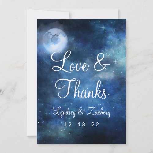 Lunar Sky Full Moon Stars Wedding Love and Thanks Thank You Card