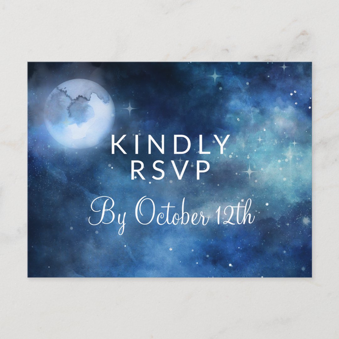 Lunar Sky Full Moon Stars Wedding Meal Choice Rsvp Postcard Zazzle