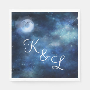 Lunar Sky Full Moon Stars Wedding Monogram Dinner Napkins
