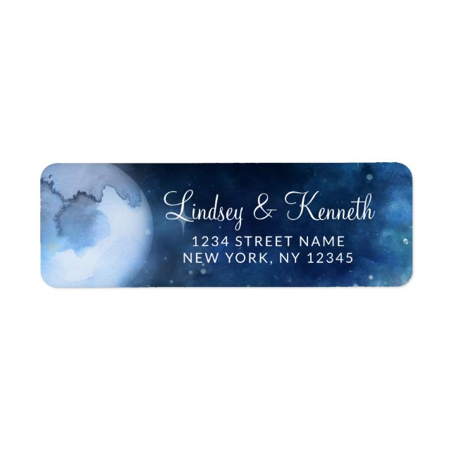 Lunar Sky Full Moon Stars Wedding Return Address Label (Front)