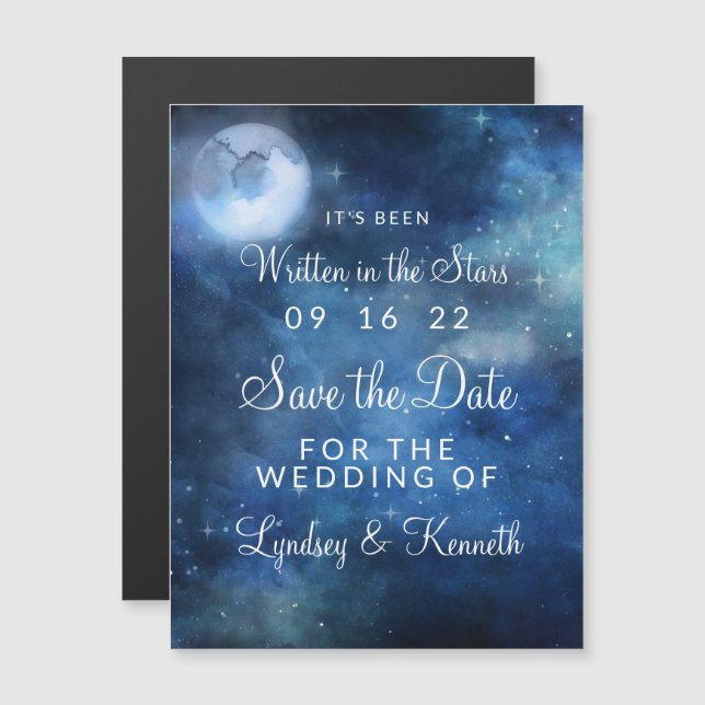 Lunar Sky Full Moon Stars Wedding Save the Date Magnetic Invitation (Front/Back)