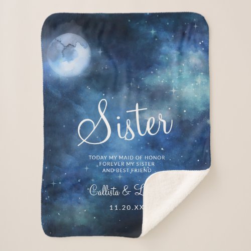 Lunar Sky Full Moon to the Sister Heartfelt Quote Sherpa Blanket