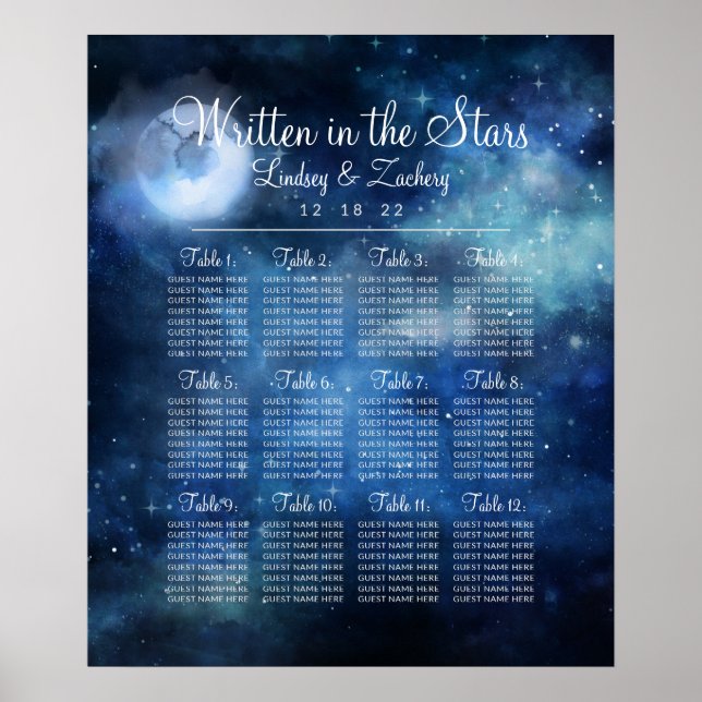 Lunar Sky Full Moon Wedding Table Seating Chart (Front)