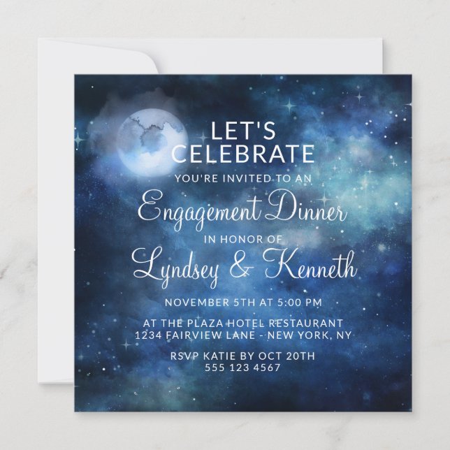 Lunar Sky Moon Let's Celebrate Engagement Party Invitation (Front)