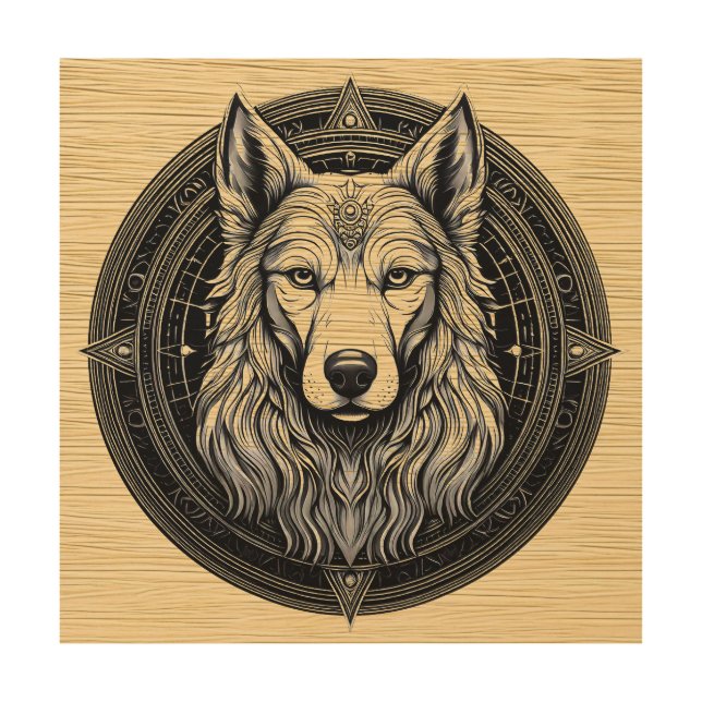 Lunar Spirit Wolf: Celestial Wood Art (Front)