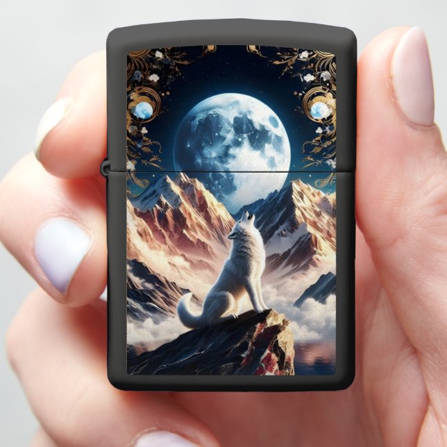 Lunar Symphony: Wolf Howls at Night Zippo Lighter (In Hand)