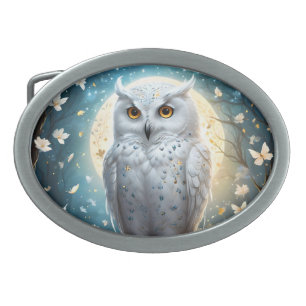 Lunar Vigil: The White Snow Owl Belt Buckle