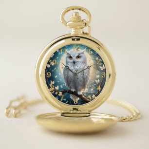 Lunar Vigil: The White Snow Owl Pocket Watch