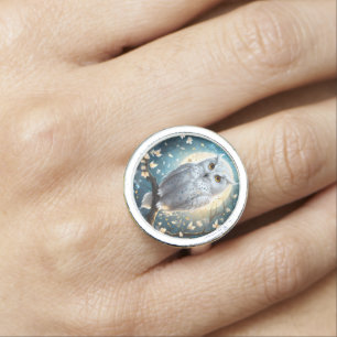 Lunar Vigil: The White Snow Owl Ring