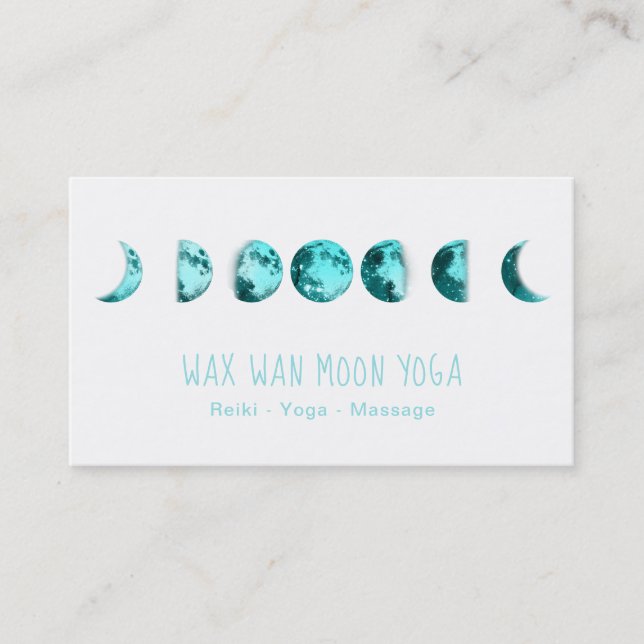 *~* Lunar Wax Wan Full TURQUOISE  BLUE Moon Phases Business Card (Front)