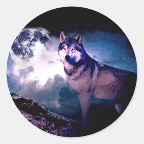 Lunar wolf classic round sticker