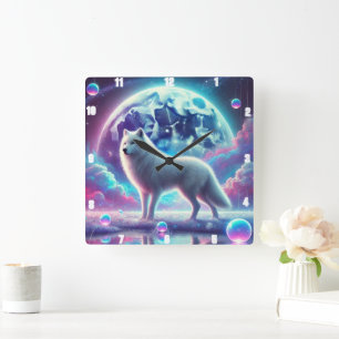 Lunar Wolf Dream Square Wall Clock