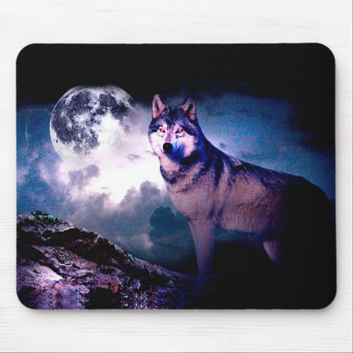 Lunar wolf mouse pad