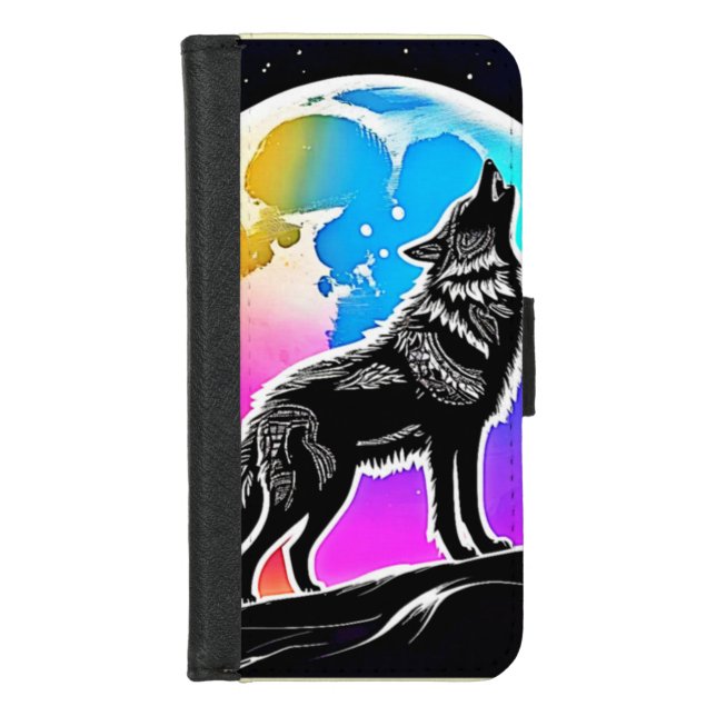 Lunar Wolf Serenade Design iPhone Wallet Case (Front)