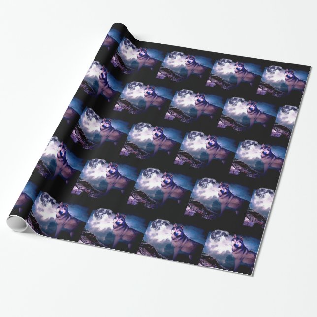Lunar wolf wrapping paper (Unrolled)