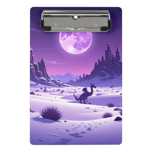 Lunar Wyrm – Purple Dragon Under the Moon Desk Mat Mini Clipboard (Front)