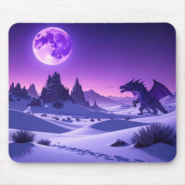 Lunar Wyrm – Purple Dragon Under the Moon Mousepad (Front)