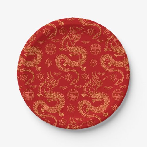 Lunar Year 2024 Chinese dragon pattern Paper Plates