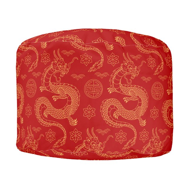 Lunar Year 2024 Chinese dragon pattern Pouf (Front)