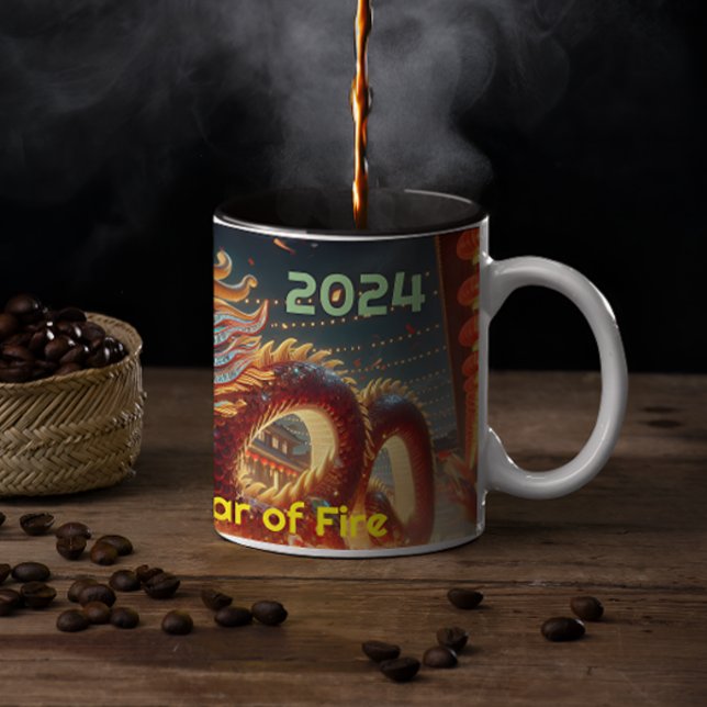 Lunar Zodiac Asian Culture Dragon 'Year of Fire' Two-Tone Coffee Mug (Creator Uploaded)