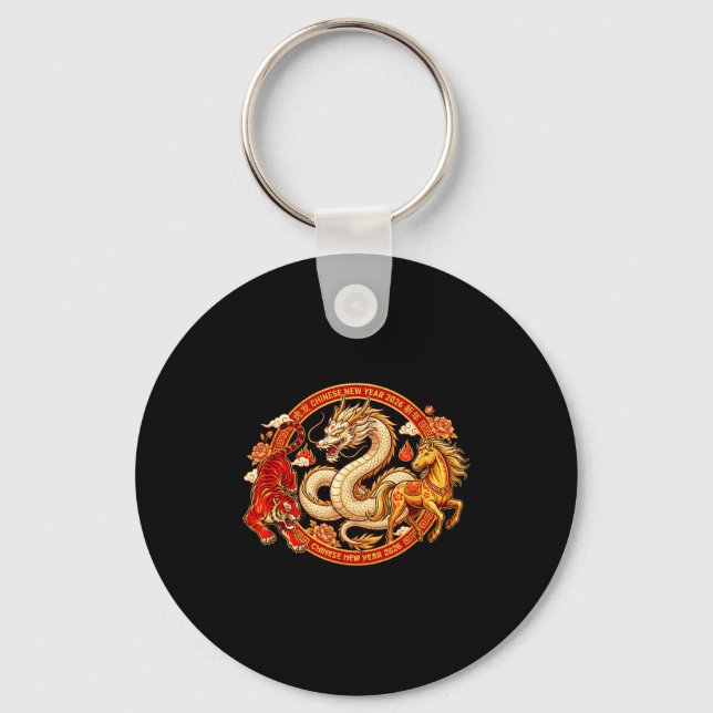 Lunar Zodiac Dragon Tiger Horse Harmony Chinese Ne Keychain (Front)