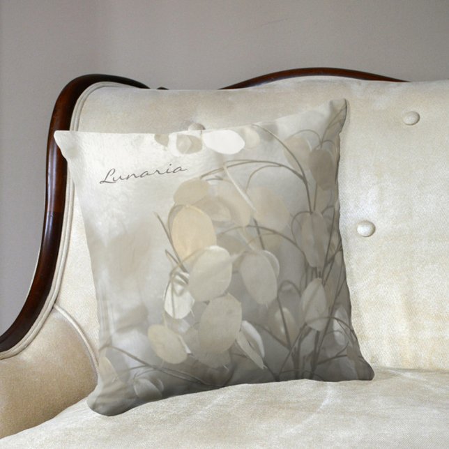 Lunaria Silver Dollar Elegant White Gray Cream Throw Pillow (Creator Uploaded)