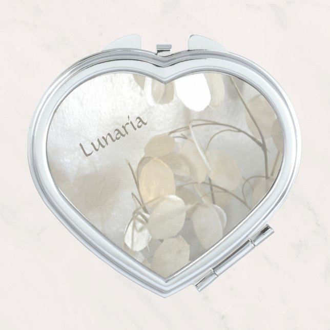 Lunaria Silver Dollar Floral Silvery White Compact Mirror (Creator Uploaded)