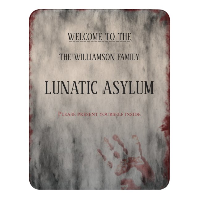 Lunatic Asylum Halloween Birthday Door Sign (Contemporary Vert)