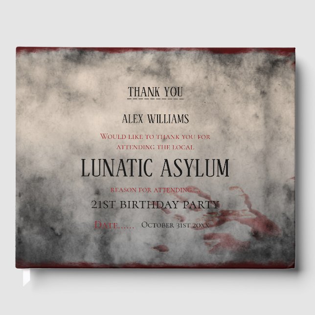 Lunatic Asylum Halloween Birthday Guest Book (Front)
