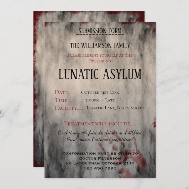 Lunatic Asylum Halloween Invitation (Front/Back)