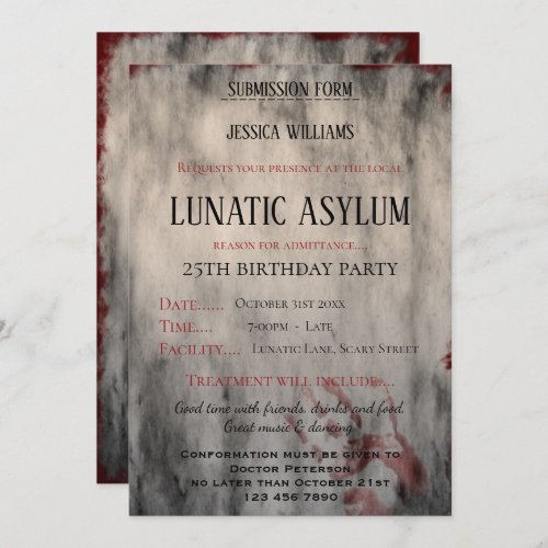 Lunatic Asylum Womans Birthday Party Invitation