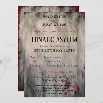 Lunatic Asylum Woman S Birthday Party Invitation by Sarah_Designs at Zazzle